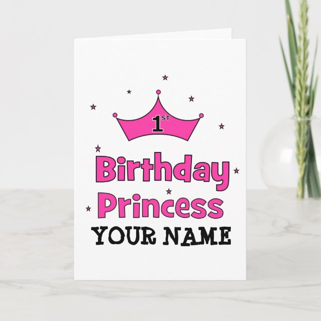 Carte 1ère princesse anniversaire ! avec couronne rose (Devant)