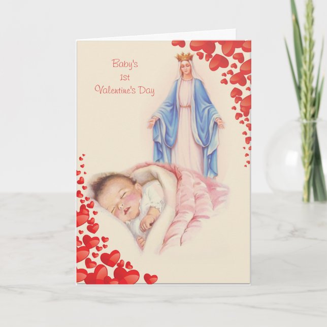 Carte 1ère Saint Valentin pour bébé Vierge religieuse Ma (Devant)
