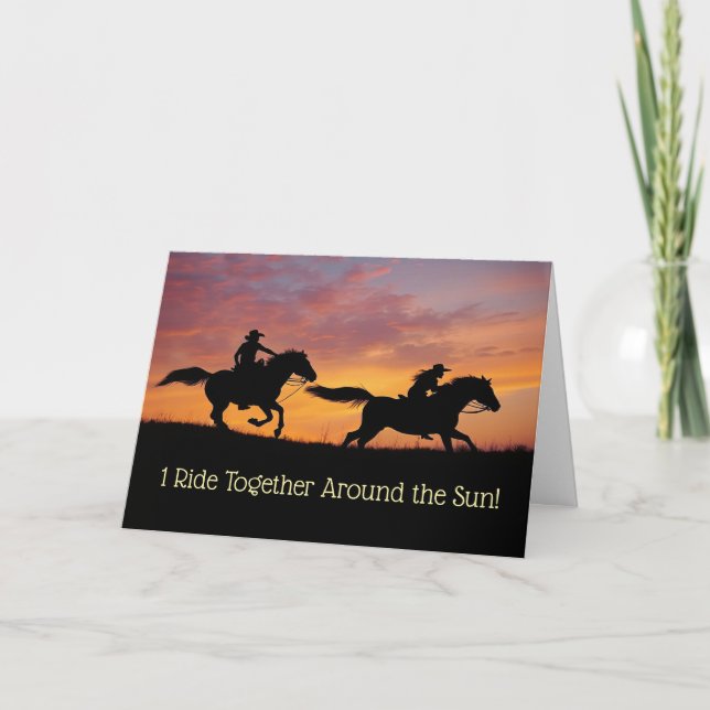 Carte 1st Anniversary Cute Cowboy Cowgirl Country Wester (Devant)