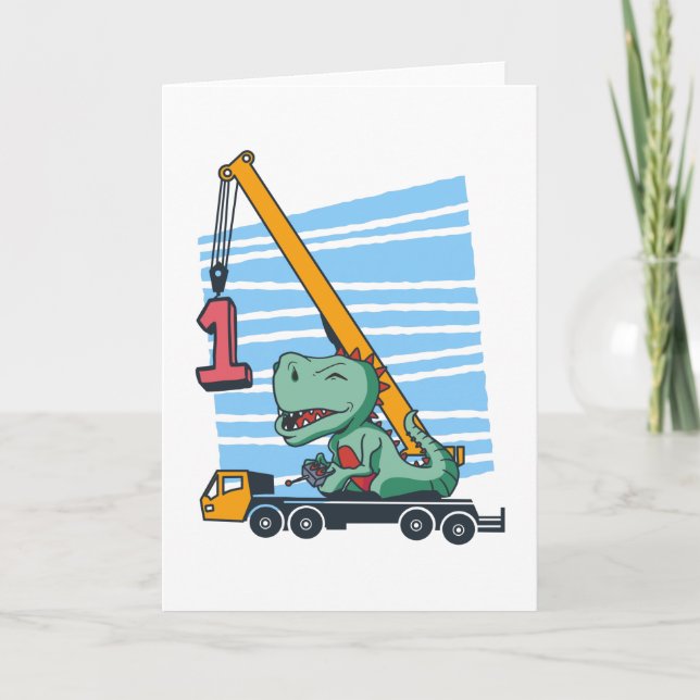 Carte 1st Birthday 1 year Mobile Crane Dinosaur (Devant)
