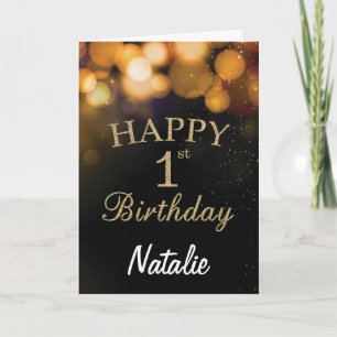 Carte 1st Birthday Black and Gold Glitter Cardt