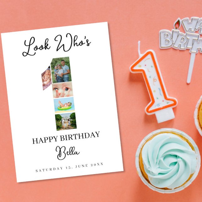 Carte 1st Birthday Photo Collage Custom Number 1  (Créateur téléchargé)