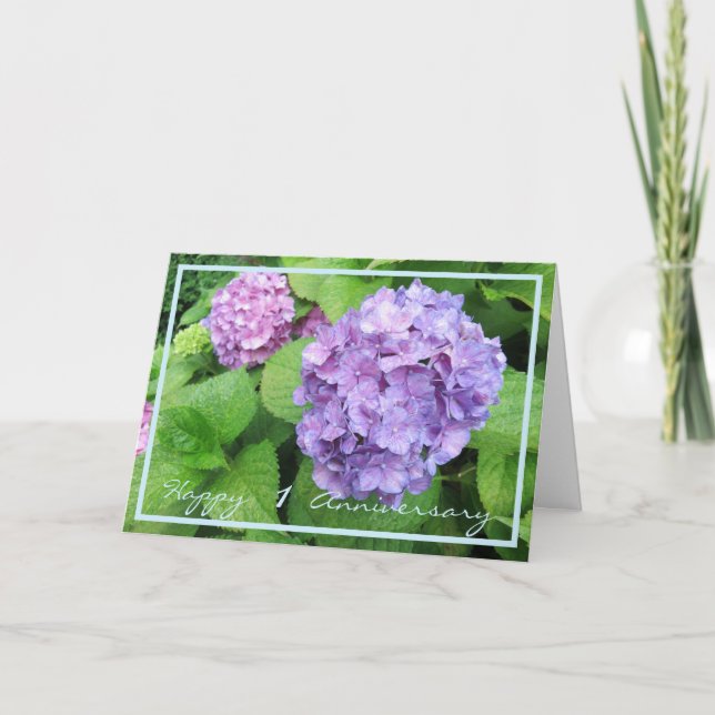 Carte 1st Wedding Anniversary Wishes Hydrangeas Elegant (Devant)