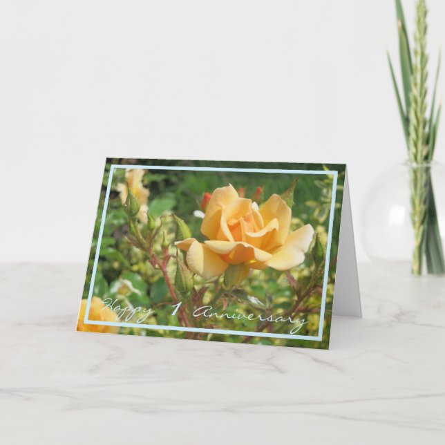 Carte 1st Wedding Anniversary Wishes Yellow Rose Elegant (Devant)