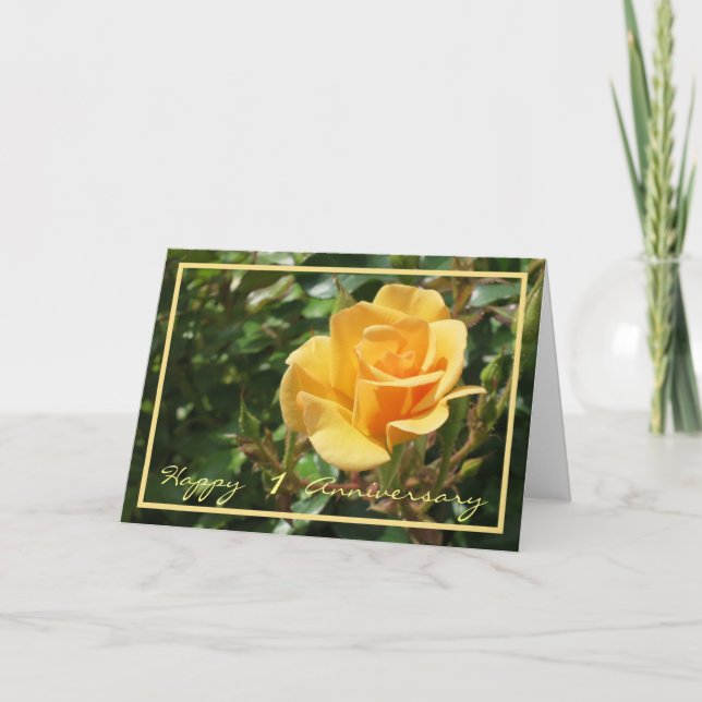 Carte 1st Wedding Anniversary Wishes Yellow Rose Elegant (Devant)