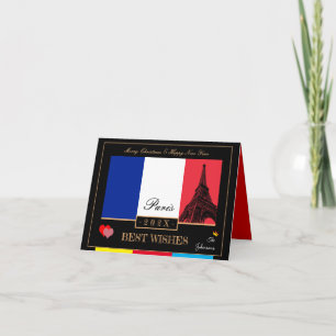 Carte 2023 Drapeau Français & Eiffel Bonne Année, France