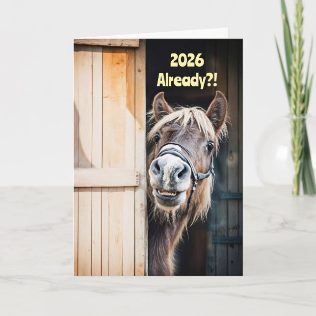 Carte 2025 Happy New Year Cute Fuzzy Pony Horse Barn (Devant)