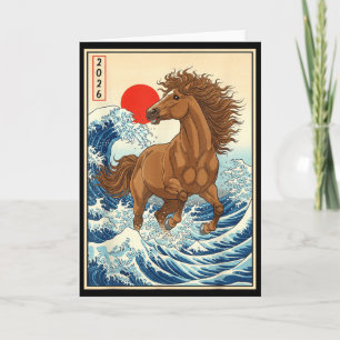 Carte 2026 Année du Cheval Art de la Vague Japonaise Nou