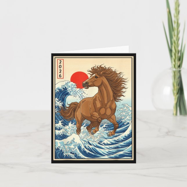 Carte 2026 Année du Cheval Art de Vague Japonais Nouvel  (Devant)