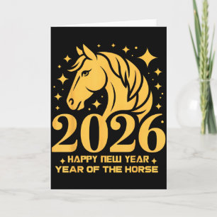 Carte 2026 Année du Cheval Art du zodiaque floral Nouvel