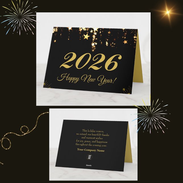 Carte 2026,Happy new year!gold stars Holiday Greetings (Créateur téléchargé)
