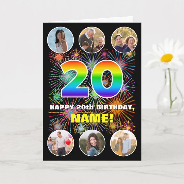 Carte 20e anniversaire : Arc en ciel amusant #, Nom pers (Petite plante)