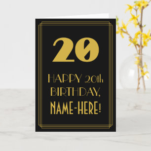 Carte 20e anniversaire ~ Art Déco Inspiration "20" & Nom