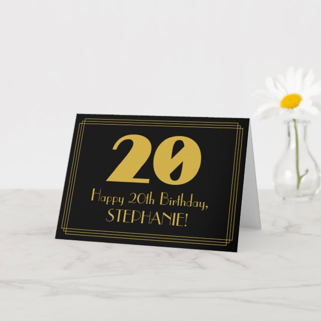 Carte 20e anniversaire : Art Déco Inspiré Look "20" & No (Petite plante)