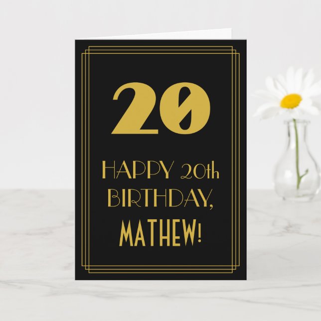 Carte 20e anniversaire - Art Déco Inspiré Look "20" & No (Petite plante)