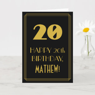 Carte 20e anniversaire - Art Déco Inspiré Look "20" & No
