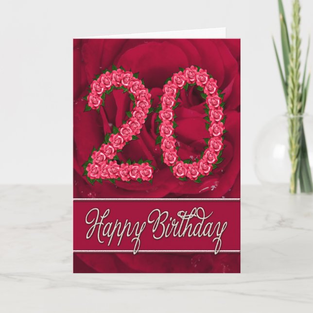 Carte 20e anniversaire avec rose et feuille (Devant)