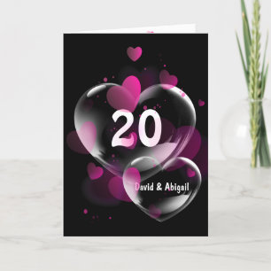 Carte 20e Anniversaire Bulles cardiaques sur Noir