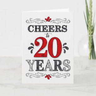 Carte 20e anniversaire Cheers en Motif noir blanc rouge