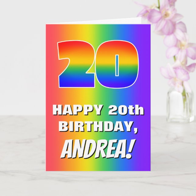 Carte 20e anniversaire : coloré, amusant Motif arc-en-ci (Orchidée)