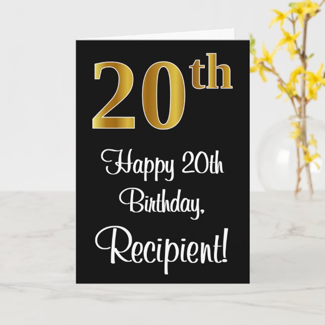 Carte 20e anniversaire ~ Elégant Luxueux Faux Gold Look  (Fleur jaune)