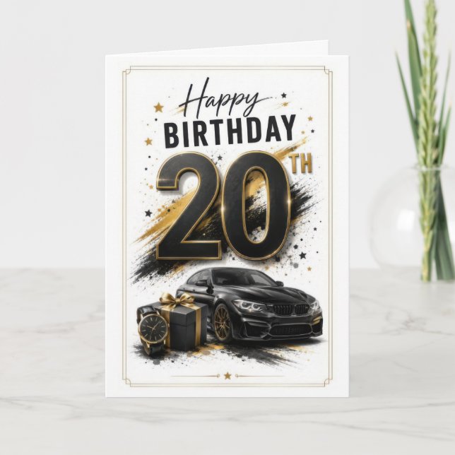 Carte 20e Anniversaire Garçon Voiture (Devant)
