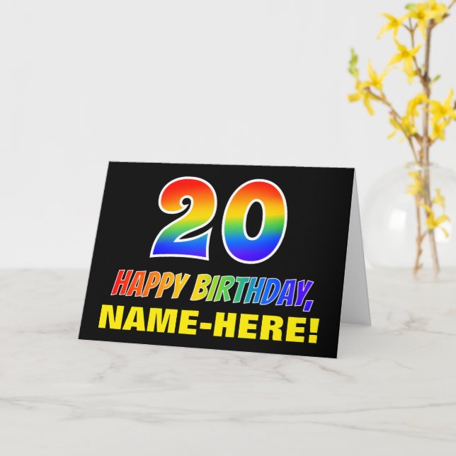 Carte 20e anniversaire : Gras, Amusant, Simple, Arc-en-c (Fleur jaune)