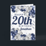 Carte 20e anniversaire Marine Bleus Ballons<br><div class="desc">Une magnifique carte marine et ballon d'argent heureux 20e anniversaire. Ce design fabuleux est la façon parfaite de souhaiter à quelqu'un un un joyeux vingtième anniversaire (ou n'importe quel âge!) Personnalisez avec notre propre nom et message personnalisés. Typographie de couleur bleue et somptueux ballons bleu marine et argent.</div>