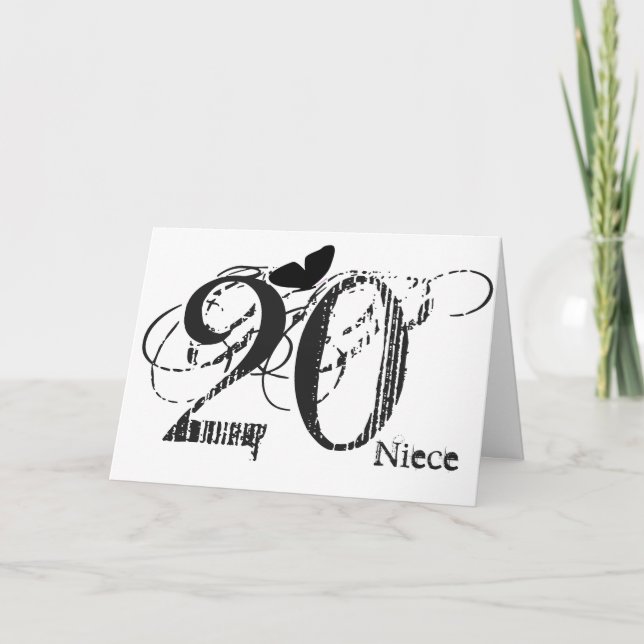 Carte 20e anniversaire, nièce, papillon, noir & blanc. (Devant)
