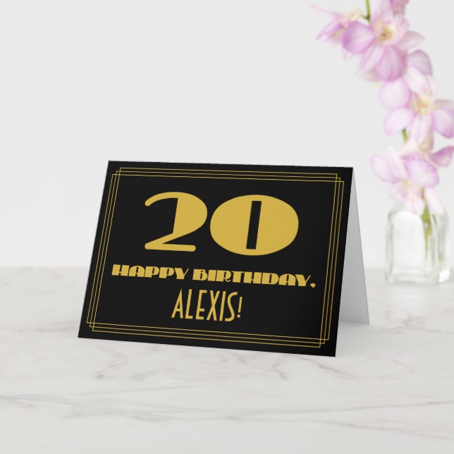 Carte 20e anniversaire : Nom + Art Déco Inspiré Look "20 (Orchidée)