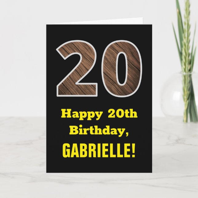 Carte 20e anniversaire : Nom, Motif Faux Wood Grain "20" (Devant)