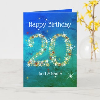 Carte 20e anniversaire - Nombres d'étoiles - Vert bleu -