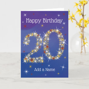 Carte 20e anniversaire - Numéro 20 en étoiles - Bleu - Â