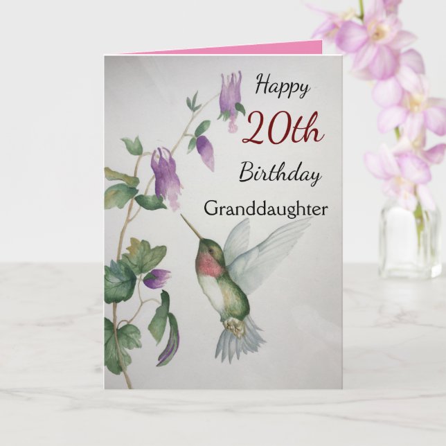 Carte 20e anniversaire Petite-fille Jolie Colibri (Orchidée)
