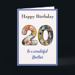 Carte 20e anniversaire Photo Collage Brother unique pers<br><div class="desc">Célébrez le 20e anniversaire de votre frère avec une grande carte qui est un collage photo spécial et unique. Cette magnifique carte d'anniversaire pour ce frère spécial a les 20 fait à partir de votre propre choix de photos de famille. Le modèle est conçu pour vous de modifier "À un...</div>