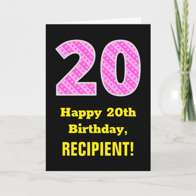Carte 20e anniversaire : Pink Stripes and Hearts "20" +  (Devant)