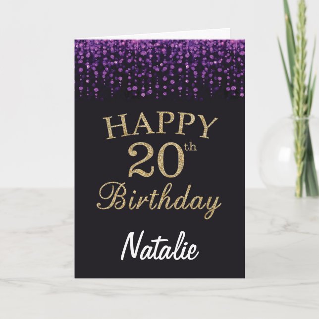 Carte 20e Anniversaire Purple Black and Gold Parties sci (Devant)