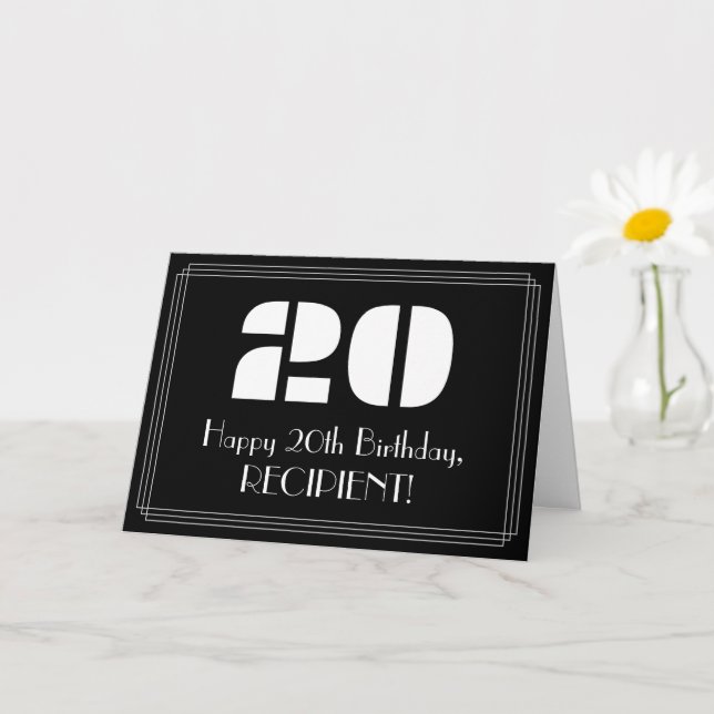 Carte 20e anniversaire : Représentation Art déco "20" et (Petite plante)