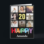 Carte 20e Joyeux Anniversaire Photo Collage Noir moderne<br><div class="desc">20th Happy Birthday Photo Collage Carte Noire moderne avec nom personnalisé. Pour plus de personnalisation,  cliquez sur le bouton "Customiser" et utilisez notre outil de conception pour modifier ce modèle.</div>