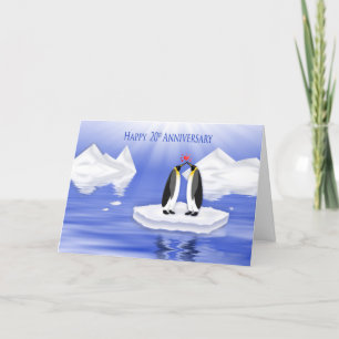 Carte 20ème Anniversaire de mariage, deux Penquins dans