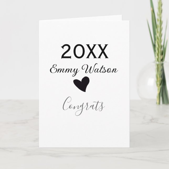 Carte 20XX bold letter congrats graduation name heart si (Devant)