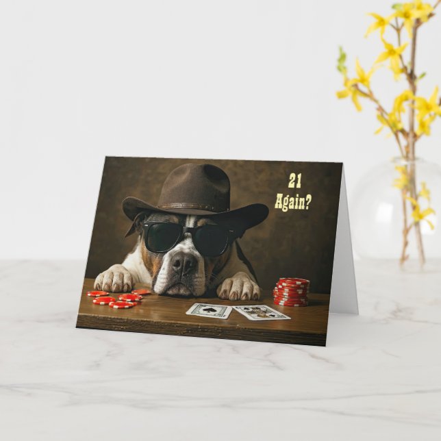 Carte 21 Again Happy Birthday Humorous Blackjack Hand  (Fleur jaune)