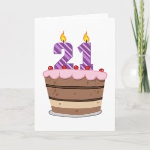 Carte 21 ans sur le gâteau d'anniversaire