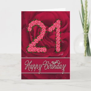 Carte 21e anniversaire avec roses et feuilles