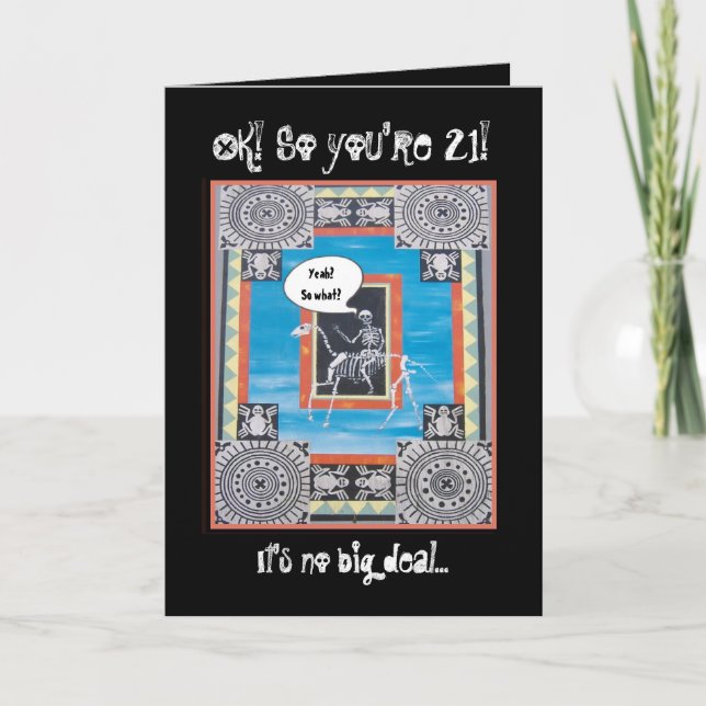 Carte 21e anniversaire avec Skeleton équitation - FUNNY (Devant)