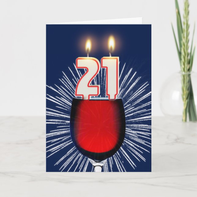 Carte 21e anniversaire avec vin et bougies (Devant)