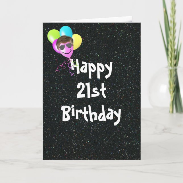Carte 21e anniversaire Ballons avec lunettes de soleil A (Devant)