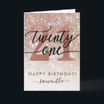 Carte 21e anniversaire Chic Parties scintillant Ombre<br><div class="desc">Une carte d'anniversaire moderne et chic pour 21 ans. Design avec une texture de parties scintillant scintillante au champagne,  or rose 21 et scénario de calligraphie 21.  Personnalisez avec un nom et votre message.</div>