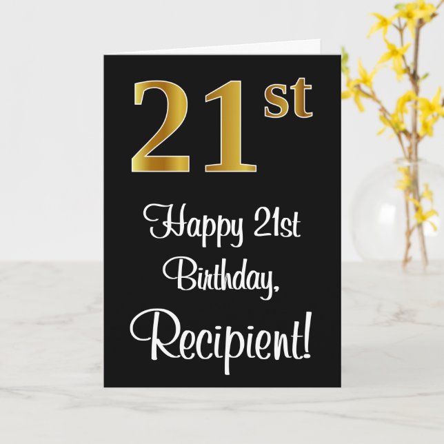 Carte 21e anniversaire ~ Elégant Luxueux Faux Gold Look  (Fleur jaune)