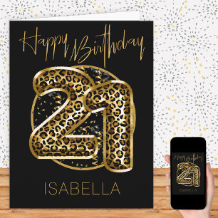 Carte 21e anniversaire Empreinte de léopard Gold Foil Ba